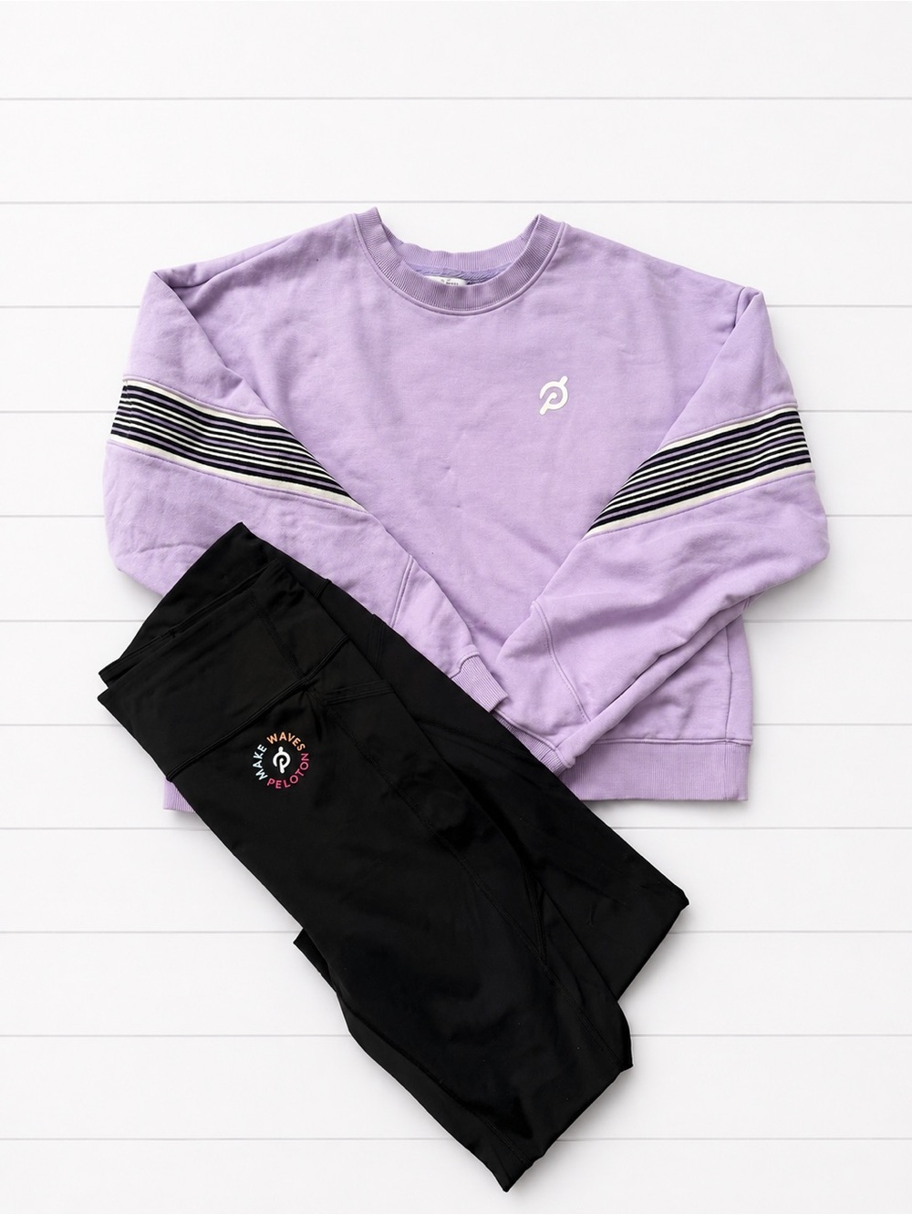 Peloton Set Lavender Crewneck with Black Leggings